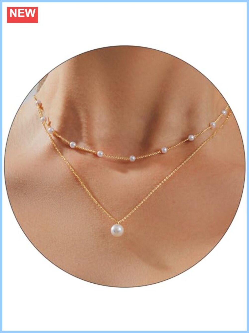 14K Gold Plated Pearl Necklace Set Dainty Choker Pendant Layered Women Jewelry